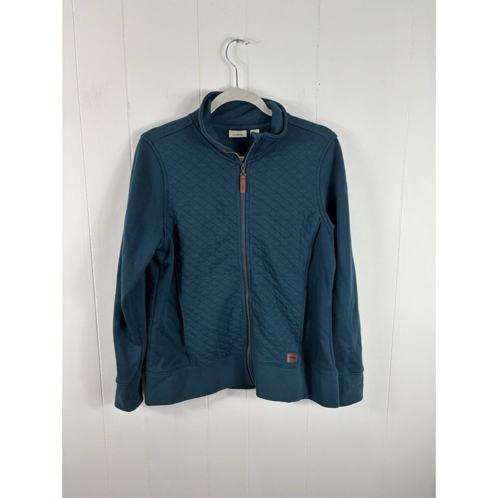 LL Bean Women's Quilted Full-Zip Sweatshirt Cotton Blend Classic Ocean Teal M